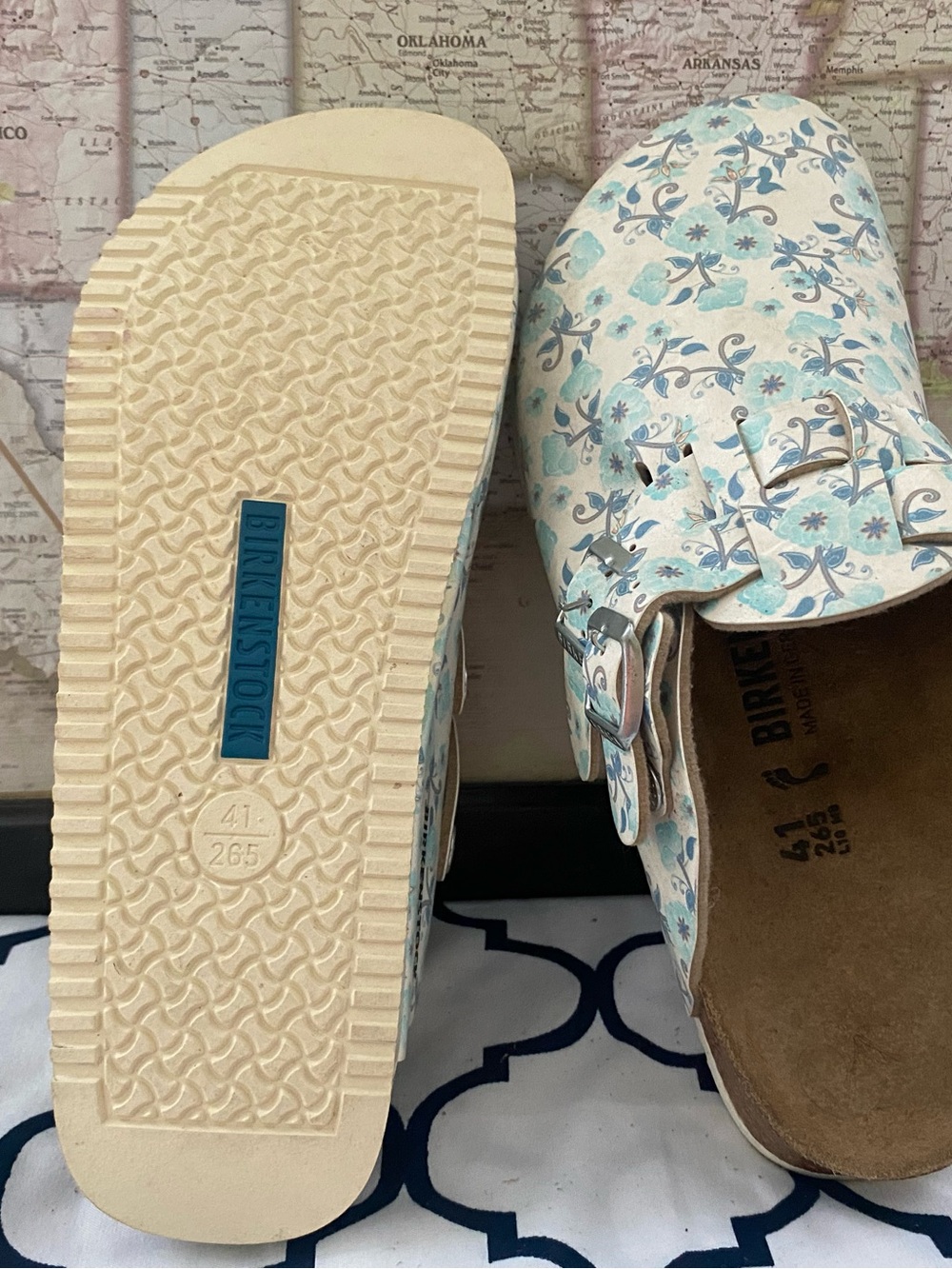 Pre-owned Birkenstyle Boston Floral Clog Sandals in Light Blue 41/10 Narrow fit - Picture 9 of 15